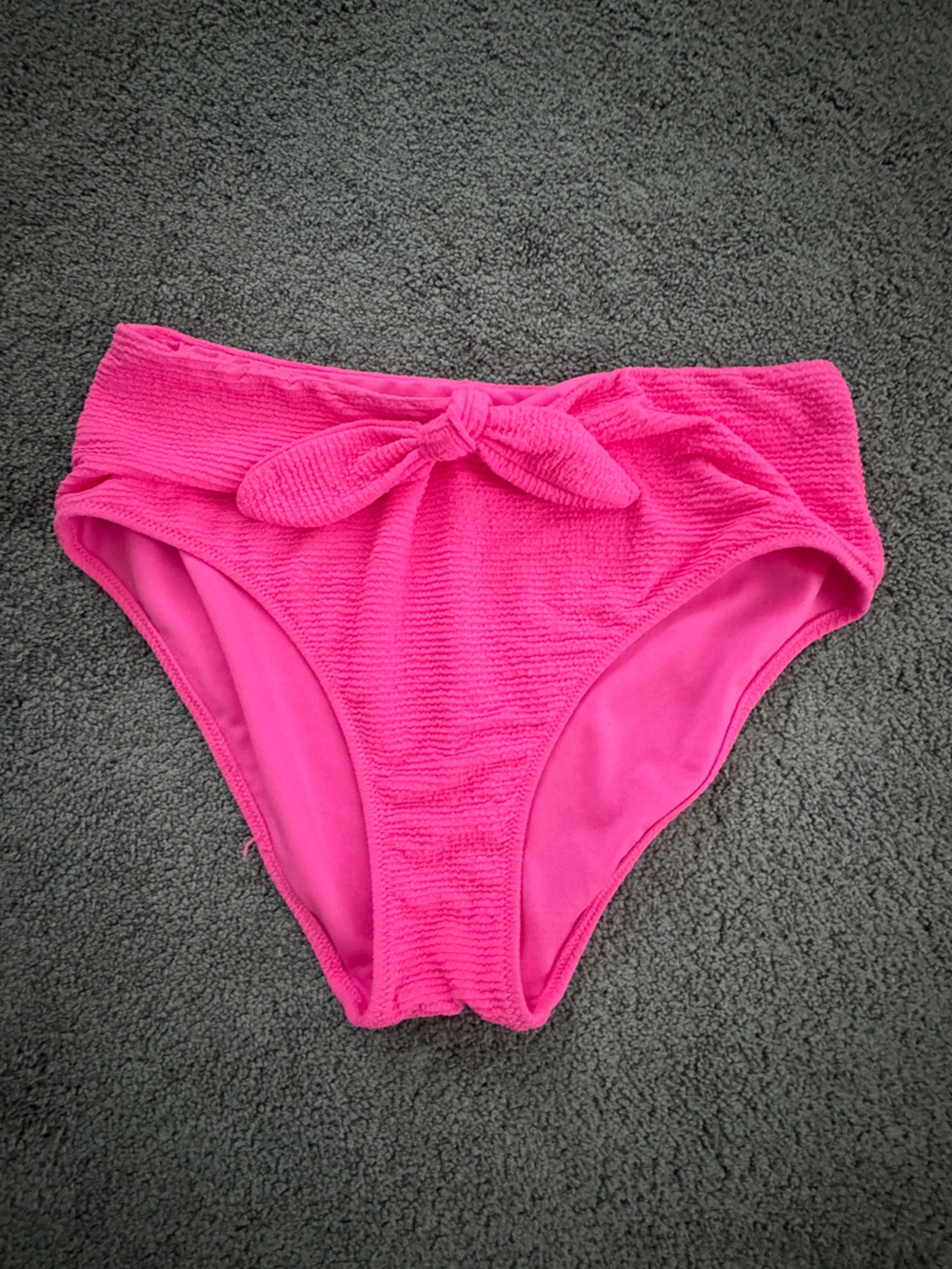 High-Waist Bikini Bottom with Front Bow in Hot Pink